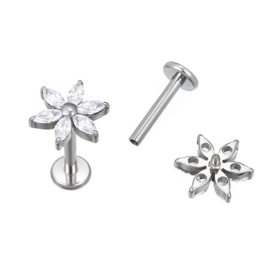 F136G23 Titanium Alloy Internal Teeth 6 Horse Eye Flower Labret