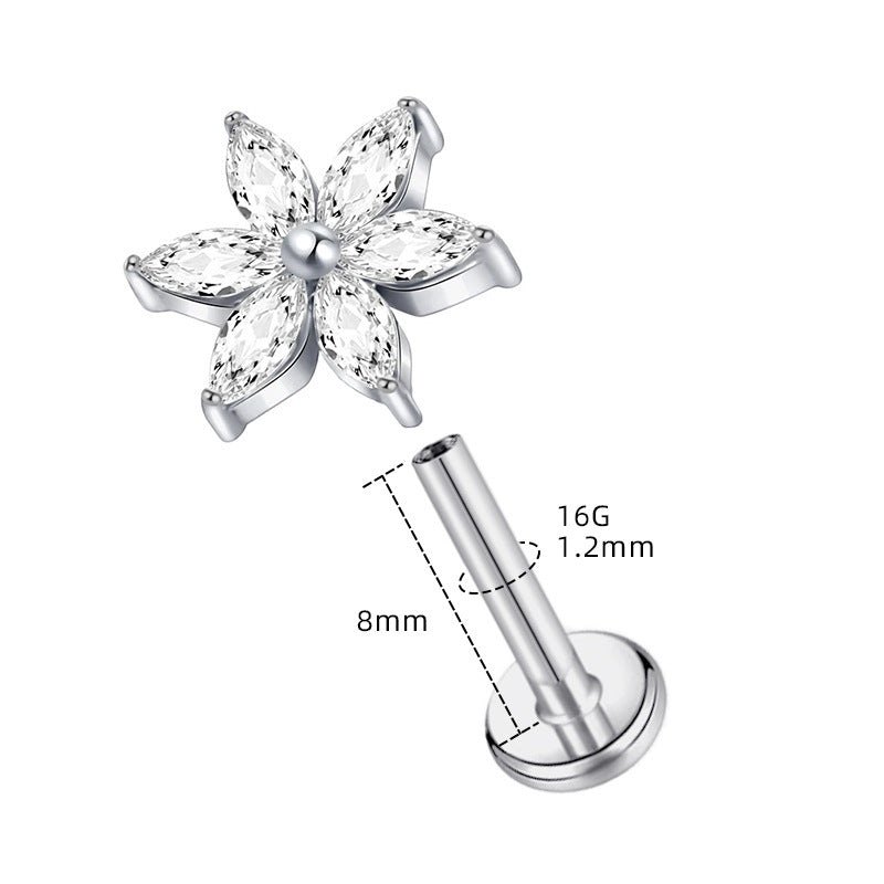 F136G23 Titanium Alloy Internal Teeth 6 Horse Eye Flower Labret